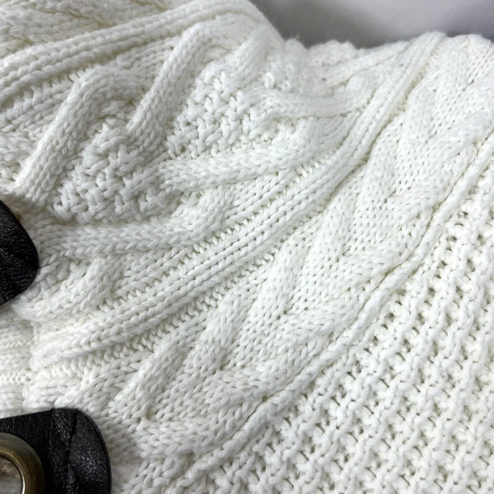 Leif Nelson White Cable Knit Mens Preppy Grandpa Cardigan Fisherman Size Large - Picture 8 of 16